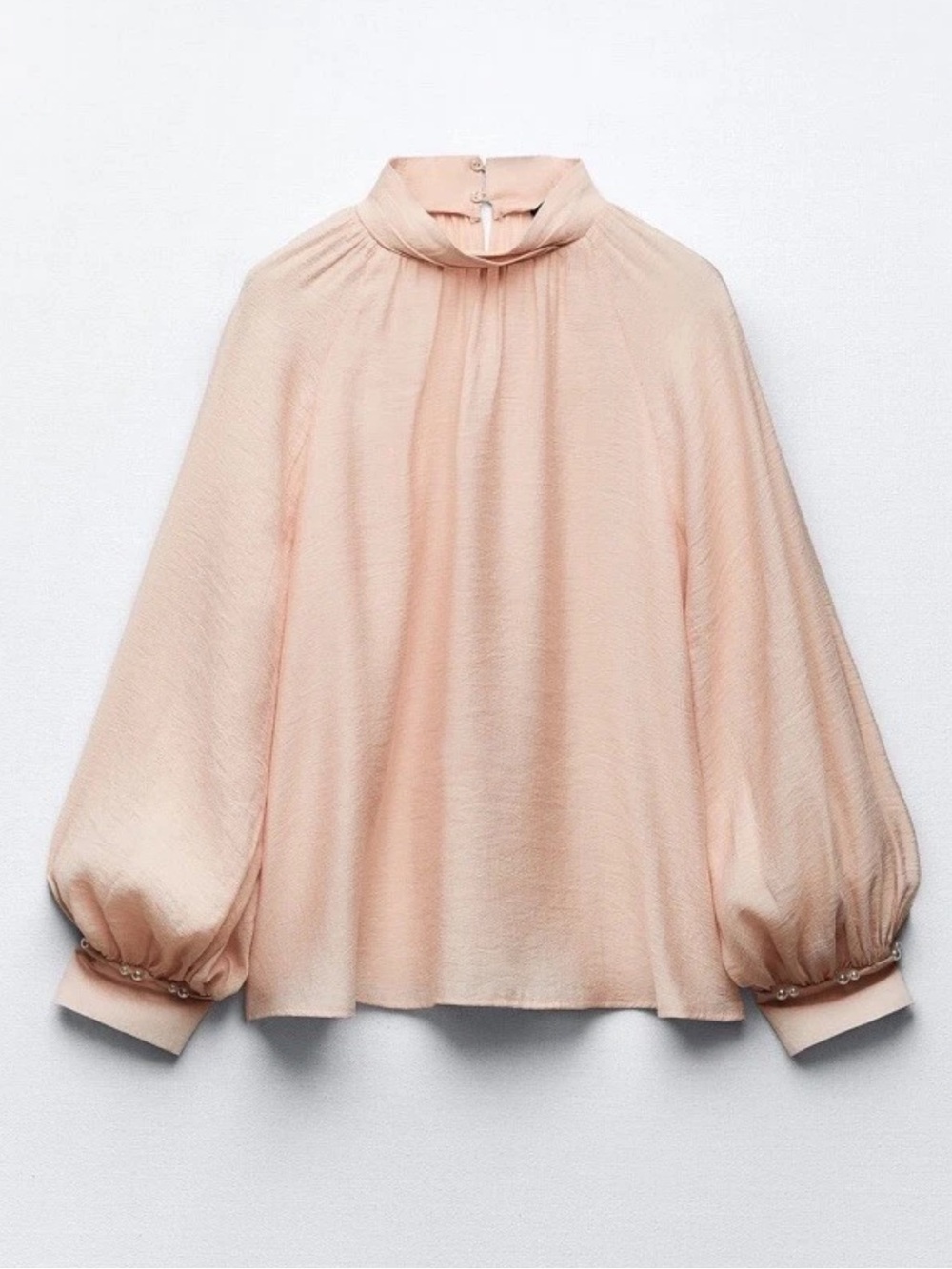 NWOT Zara Woman Rolled Down Collar With Pearls Blouse Top Size M Medium